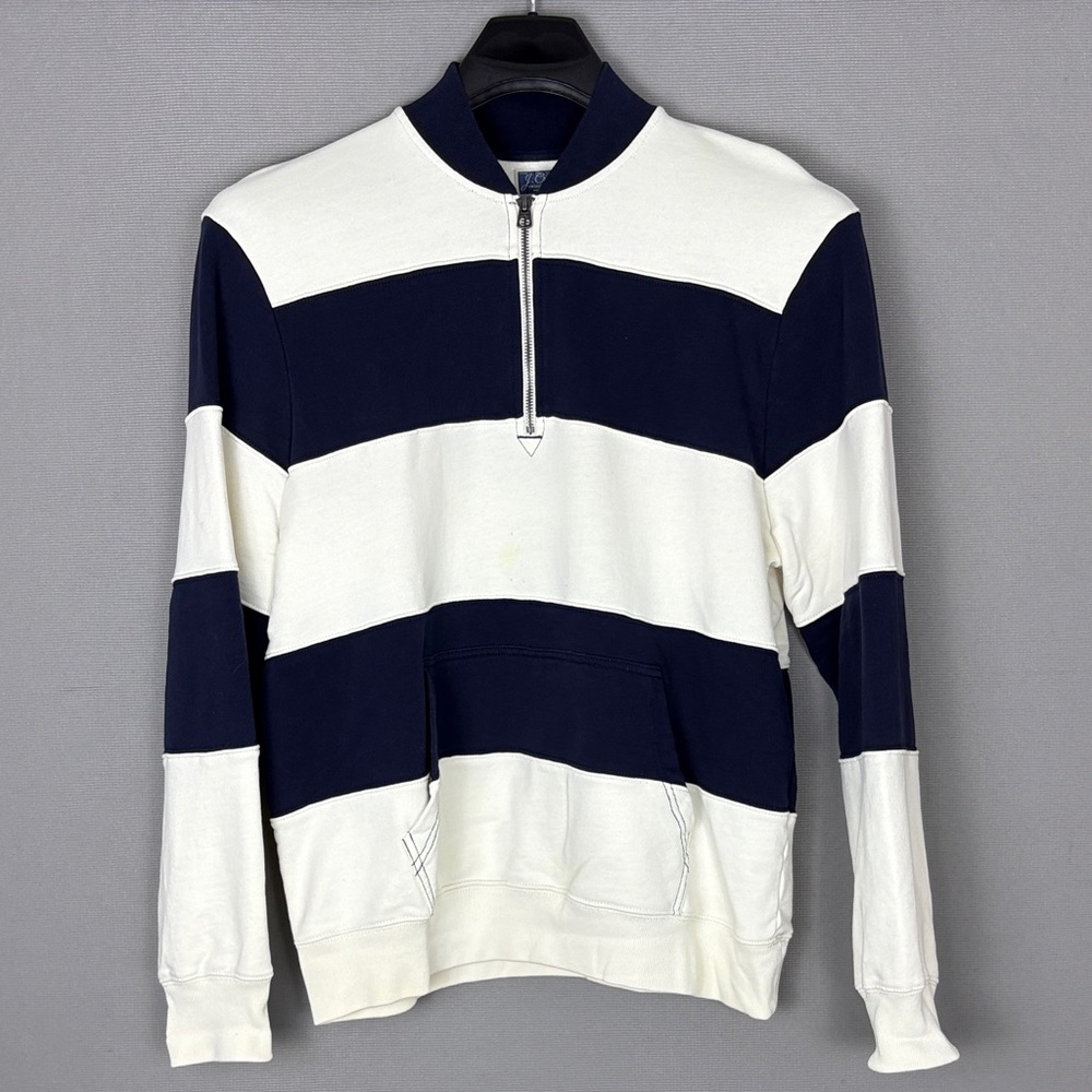 J. Crew Navy and White Striped Half-Zip Sweater